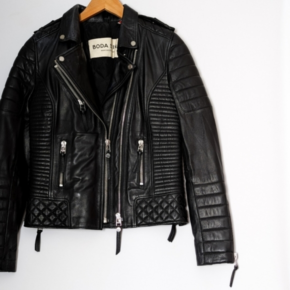 BODA SKINS Leather Jacket Napa Sheep Skin  Kay Michaels 2.0 Black Biker Quilted - Picture 8 of 16